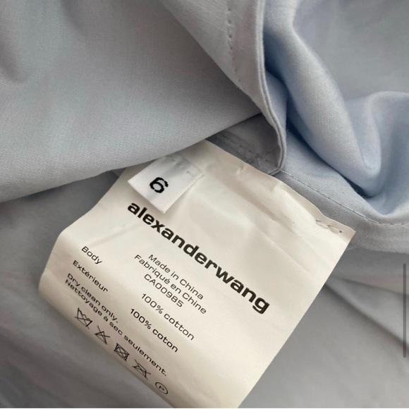 Alexander Wang Cotton Poplin Gathered Shirt Dress Light Blue US 6 - Picture 10 of 11